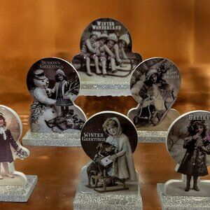 6 Wooden Nostalgic Snowgirls Christmas Time ~ Excellent Pre-Loved Condition~